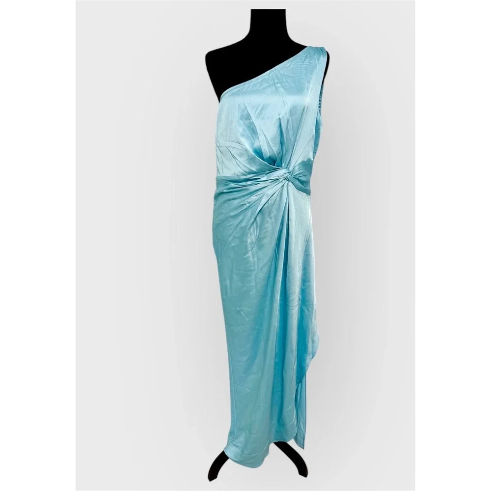 Abercrombie & Fitch One Shoulder Maxi Dress Women LT‎ Light Blue NEW Satin Twist